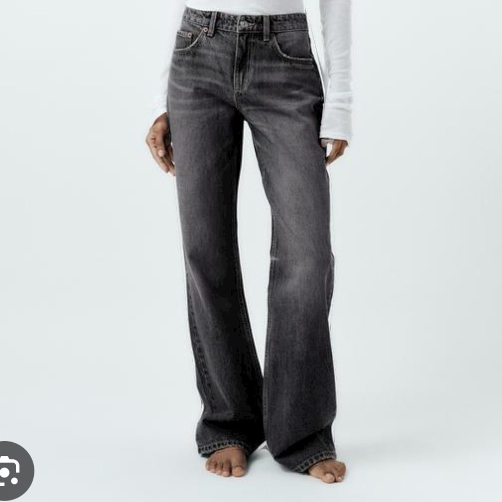 Zara Charcoal Gray Mid Waist Wide Leg Baggy Jeans M - NWT